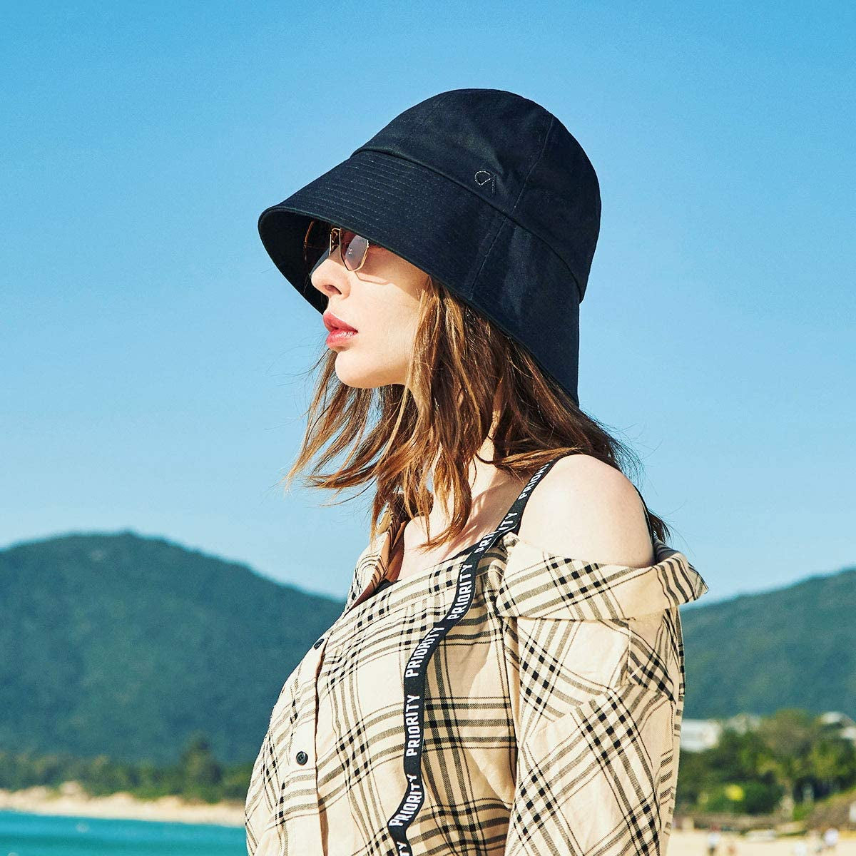 CACUSS Women'S Foldable Floral Bucket Hat Rolled Brim with Bowknot (Pm094Black) Apparel & Accessories > Clothing Accessories > Hats CACUSS   