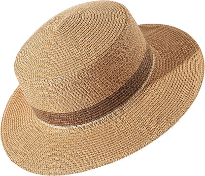 Lanzom Sun Hats for Women Wide Brim Straw Boater Hat Foldable Packable Beach Hat for Summer Apparel & Accessories > Clothing Accessories > Hats Lanzom Z-khaki+coffee Medium 