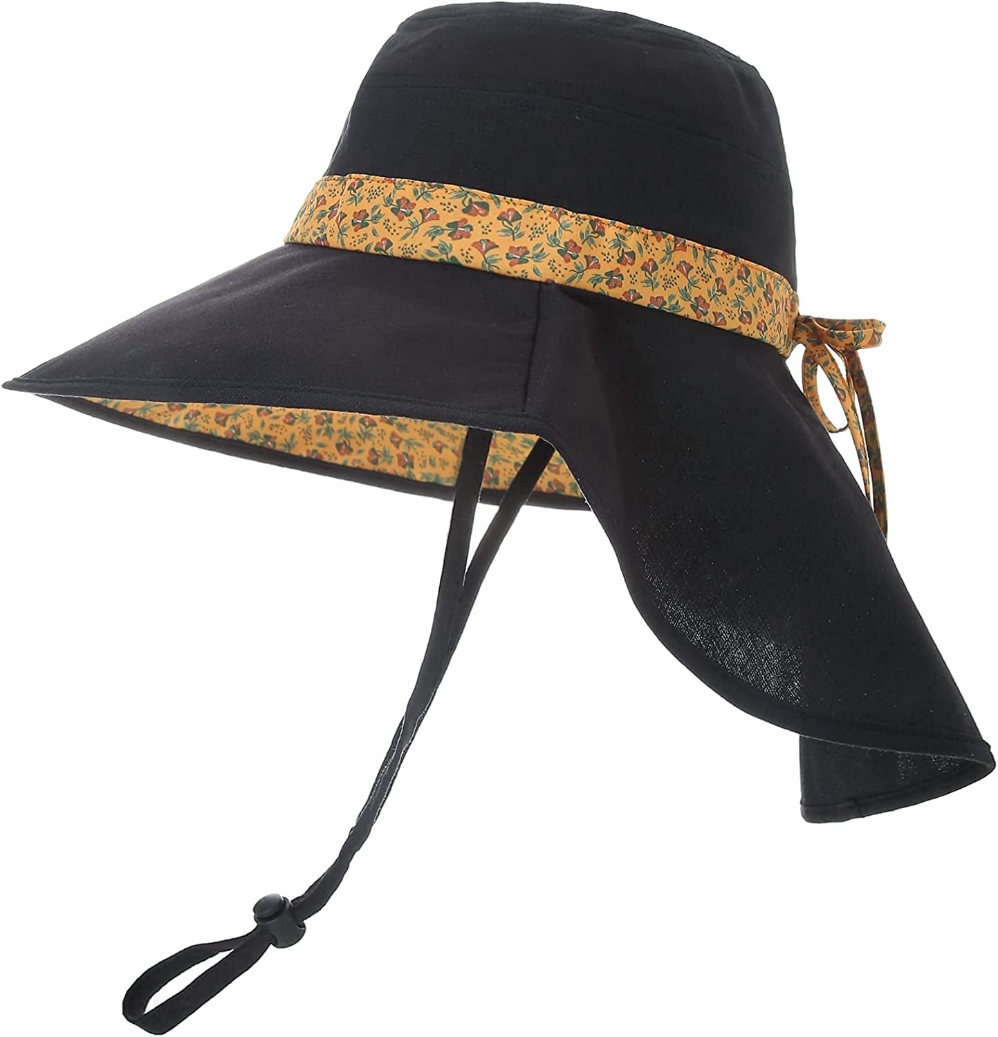Sun Hats for Women Foldable Wide Birm Boonie Hat Adjustable UV Protection Fishing Hiking Hat with Windproof Tether Apparel & Accessories > Clothing Accessories > Hats LMLALML Black One Size 
