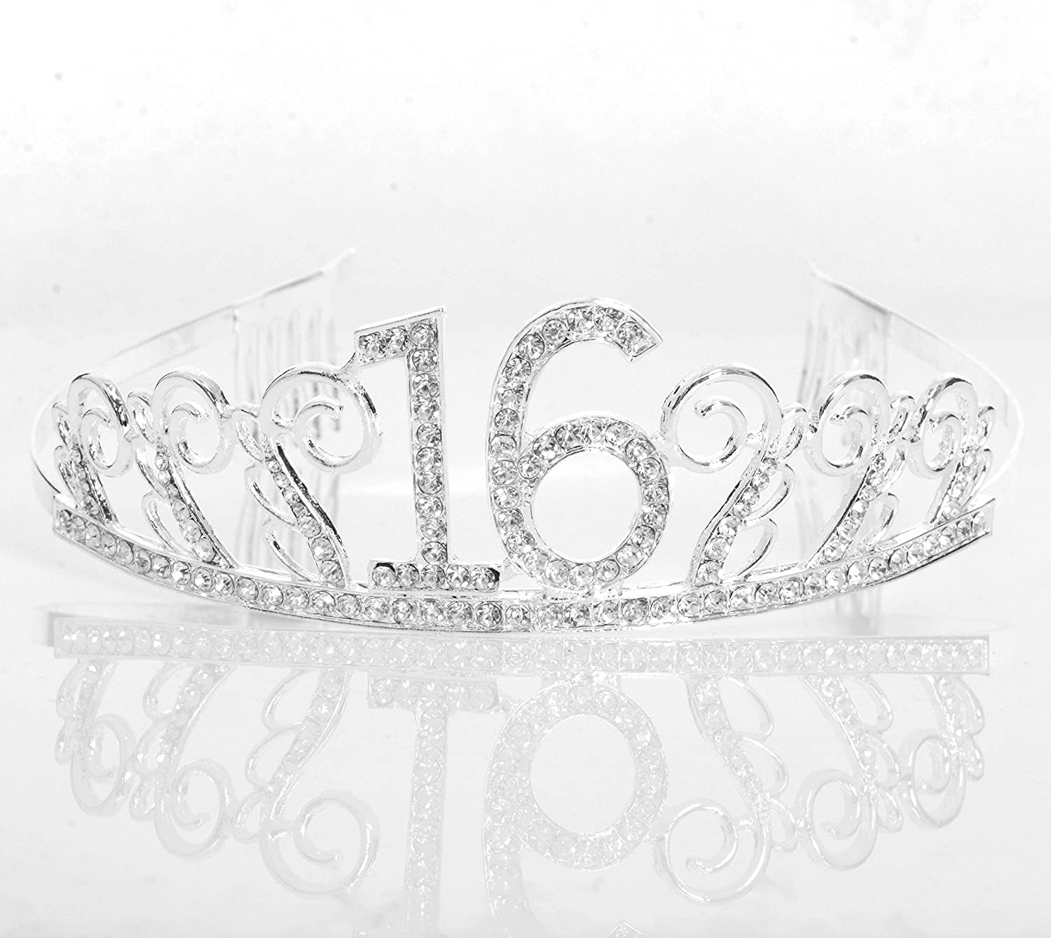 MEANT2TOBE 16Th Birthday Sash and Tiara for Girls - Fabulous Set: Glitter Sash + Floating Heart Rhinestone Silver Premium Metal Tiara, 16Th Birthday Gifts for Sweet 16 Birthday Party Apparel & Accessories > Clothing Accessories > Sashes MEANT2TOBE   