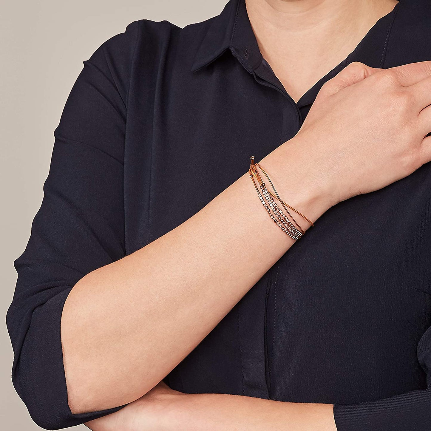 Fossil Women'S Stainless Steel and Genuine Leather Bracelet Apparel & Accessories > Jewelry > Bracelets Fossil   
