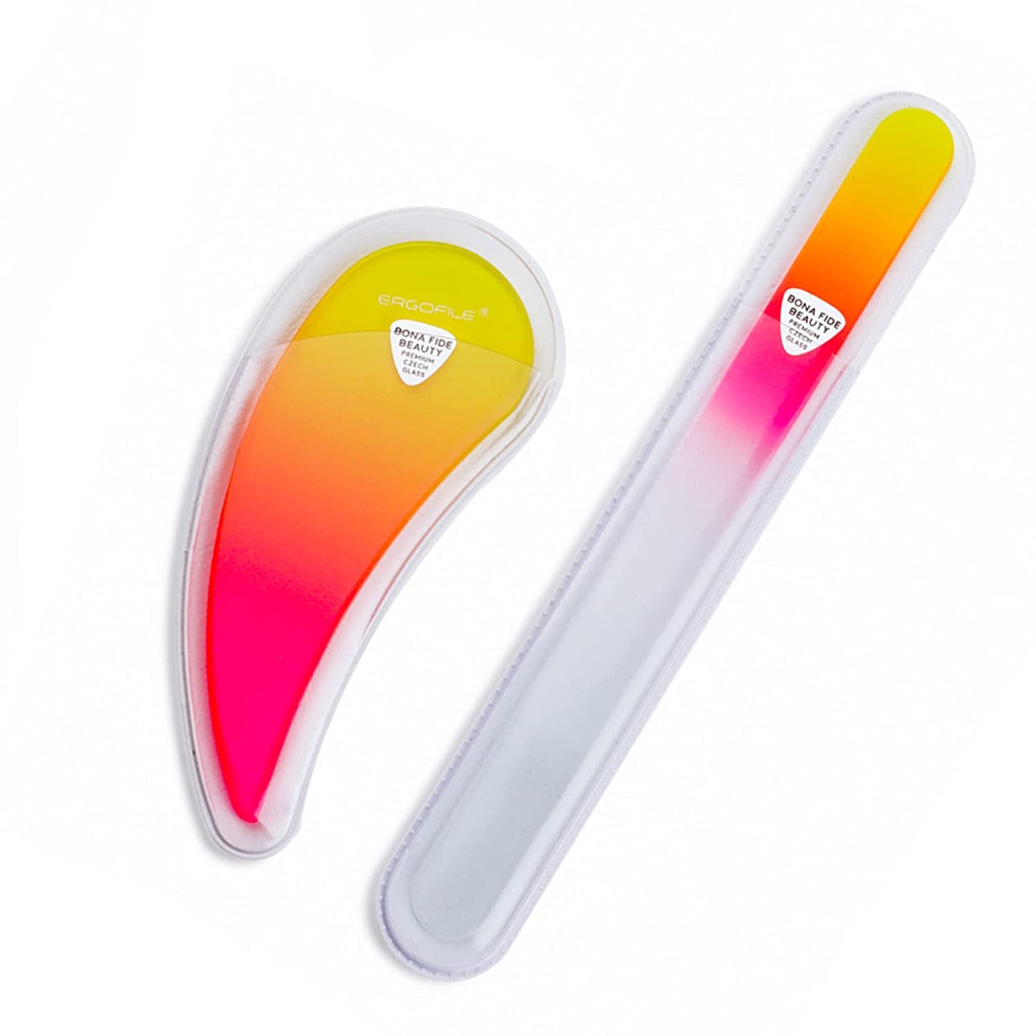 Glass Nail File Manicure Set, Comfort Grip Ergonomic Drop Ergofile for Gentle & Efficient Filing, Nail Care Tools by Bona Fide Beauty Genuine Czech Glass Health & Beauty > Personal Care > Cosmetics > Cosmetic Tools > Nail Tools BONA FIDE BEAUTY Sunset  