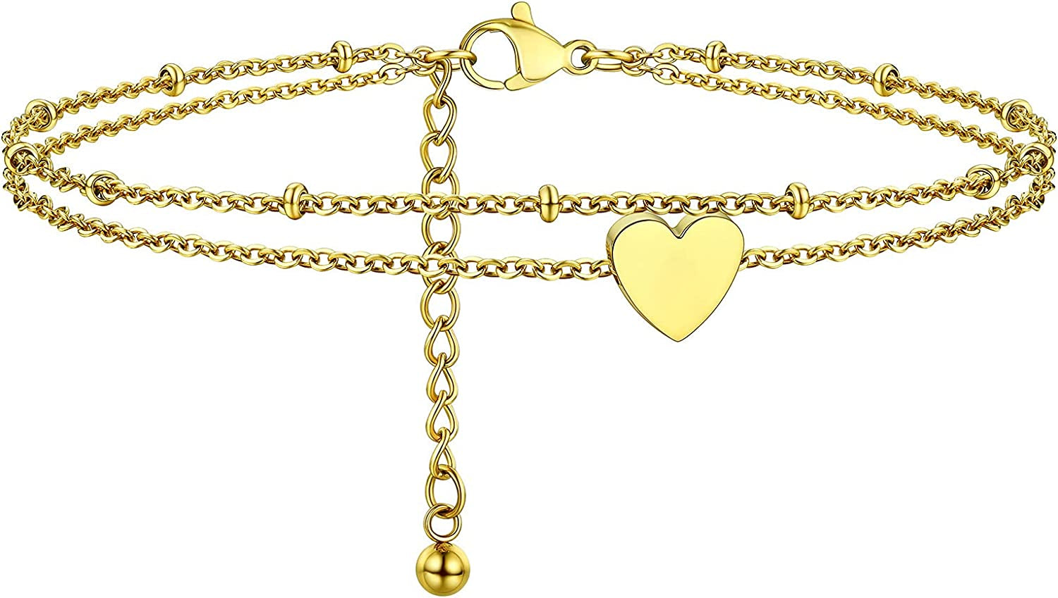 PROSTEEL Stainless Steel Chain Anklets for Men Women, Silver/Gold Tone, Ankle Bracelets Hypoallergenic, 8-10.5 Inch Adjustable, Come Gift Box Apparel & Accessories > Jewelry > Anklets Prosteel Jewelry E: gold-heart layered  