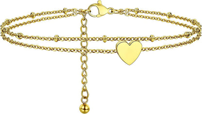 PROSTEEL Stainless Steel Chain Anklets for Men Women, Silver/Gold Tone, Ankle Bracelets Hypoallergenic, 8-10.5 Inch Adjustable, Come Gift Box Apparel & Accessories > Jewelry > Anklets Prosteel Jewelry E: gold-heart layered  