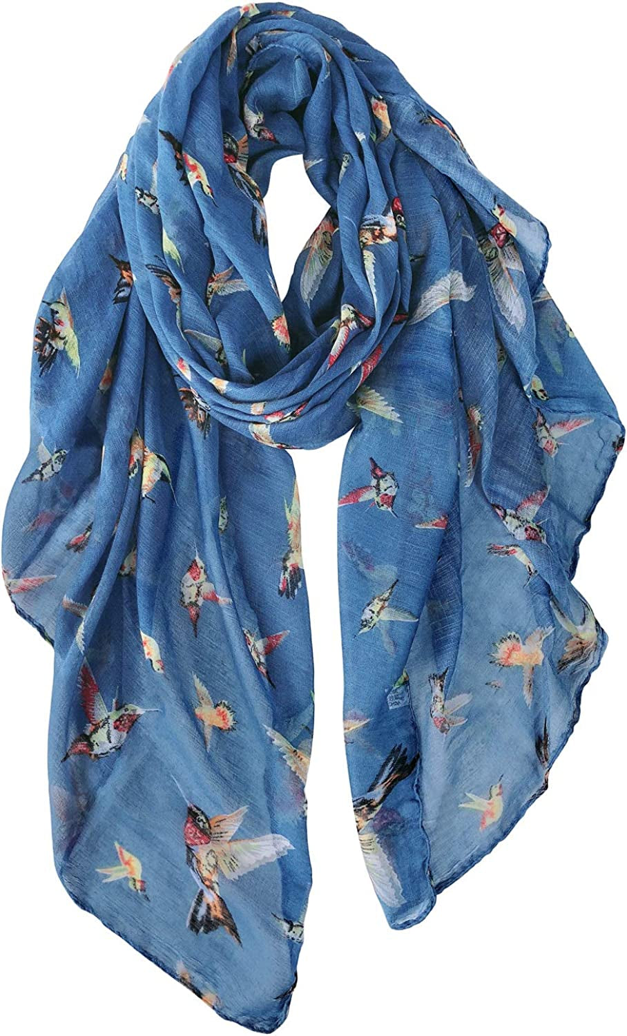 GERINLY Scarfs for Women Lightweight Floral Birds Print Cotton Scarves and Wraps for Holiday Shawl Apparel & Accessories > Clothing Accessories > Scarves & Shawls GERINLY Z-denimblue  