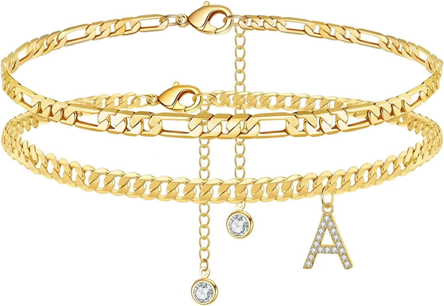 Initial Ankle Bracelets for Women, 14K Gold Plated Layered Initial Cubic Zirconia Ankle Bracelets Dainty Beach Letter Initial Anklet A-Z Gold Anklets for Women Teen Girls Foot Jewelry Gifts Apparel & Accessories > Jewelry > Anklets IEFSHINY A  