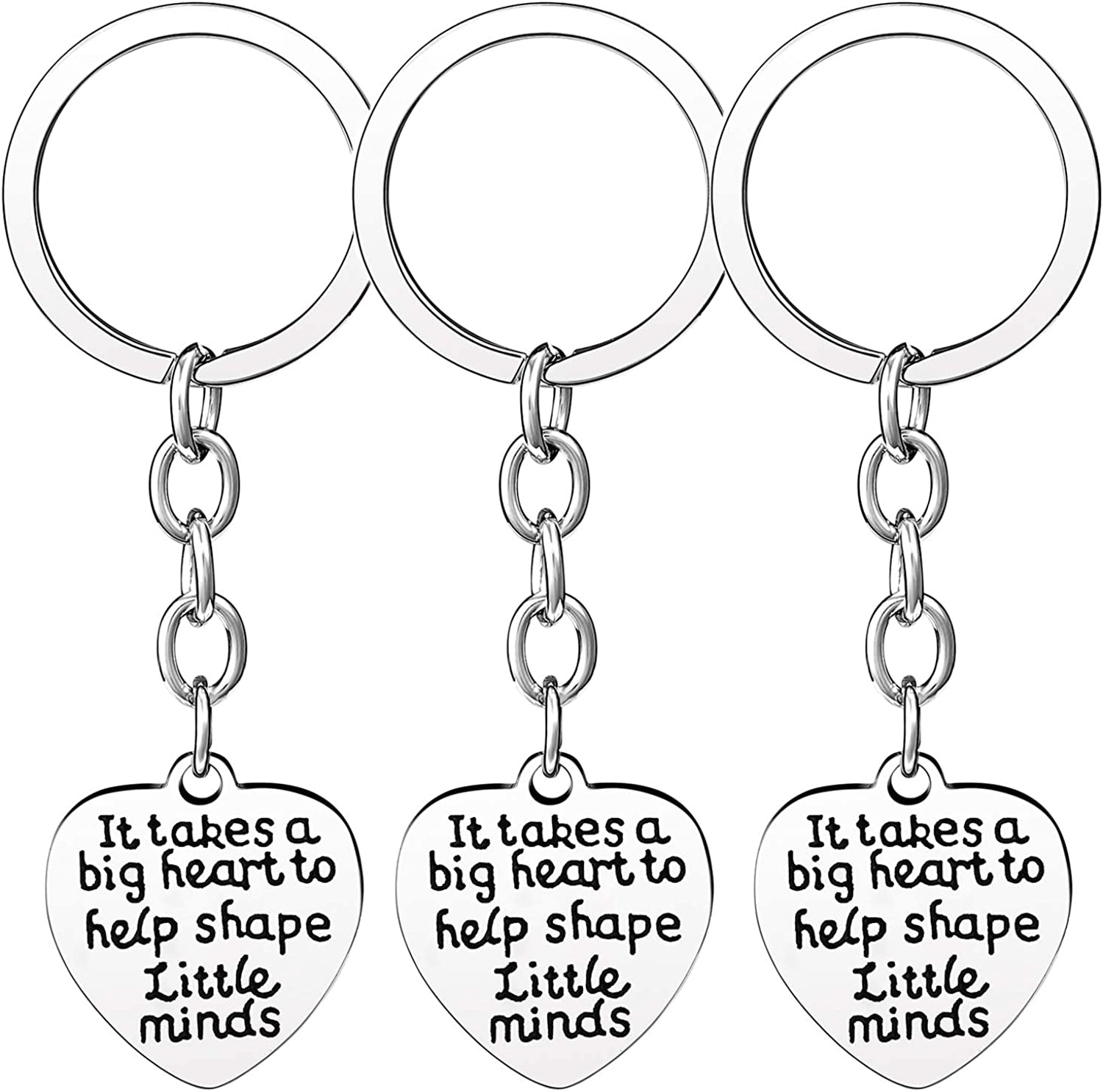 Pack of 3 Teacher Bangles Gifts for Teacher Open School Gifts for Teachers Thank You Bangle Bracelets Apparel & Accessories > Jewelry > Bracelets Nzztont 3PCs Keychain Heart Style 18- It Takes A Big Heart To Help Shape Little Minds  