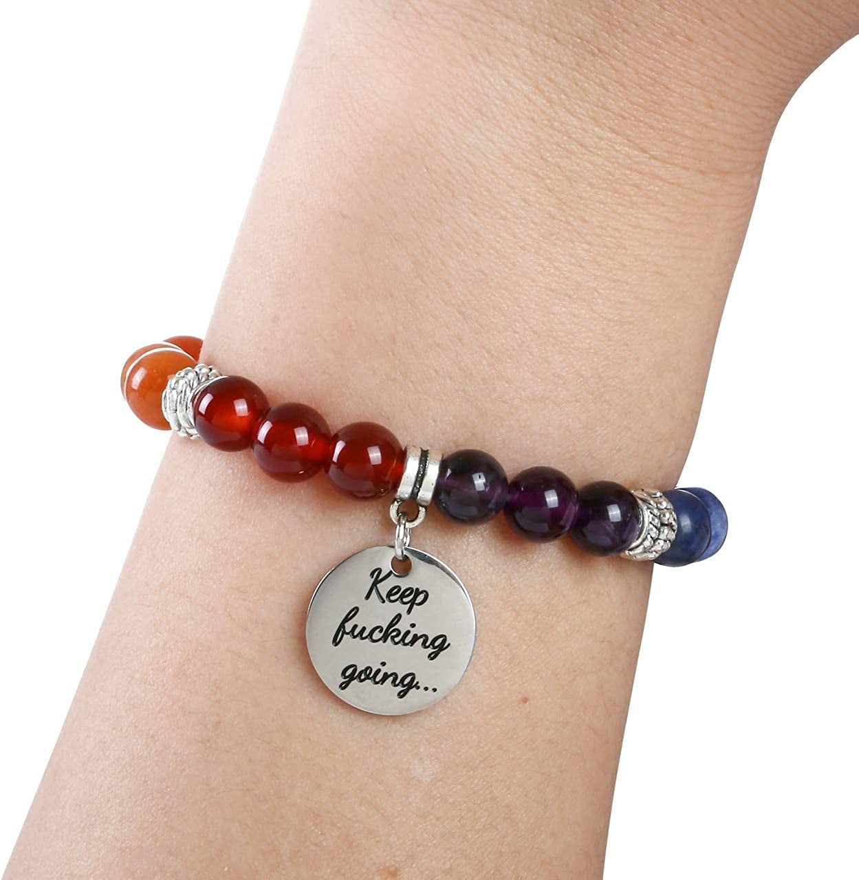 Top Plaza 7 Chakra Stone Bead Bracelets Yoga Reiki Healing Crystals Gemstone Beaded Bracelet Friendship Inspirational Message Charm Bracelet for Women Men Apparel & Accessories > Jewelry > Bracelets Top Plaza   