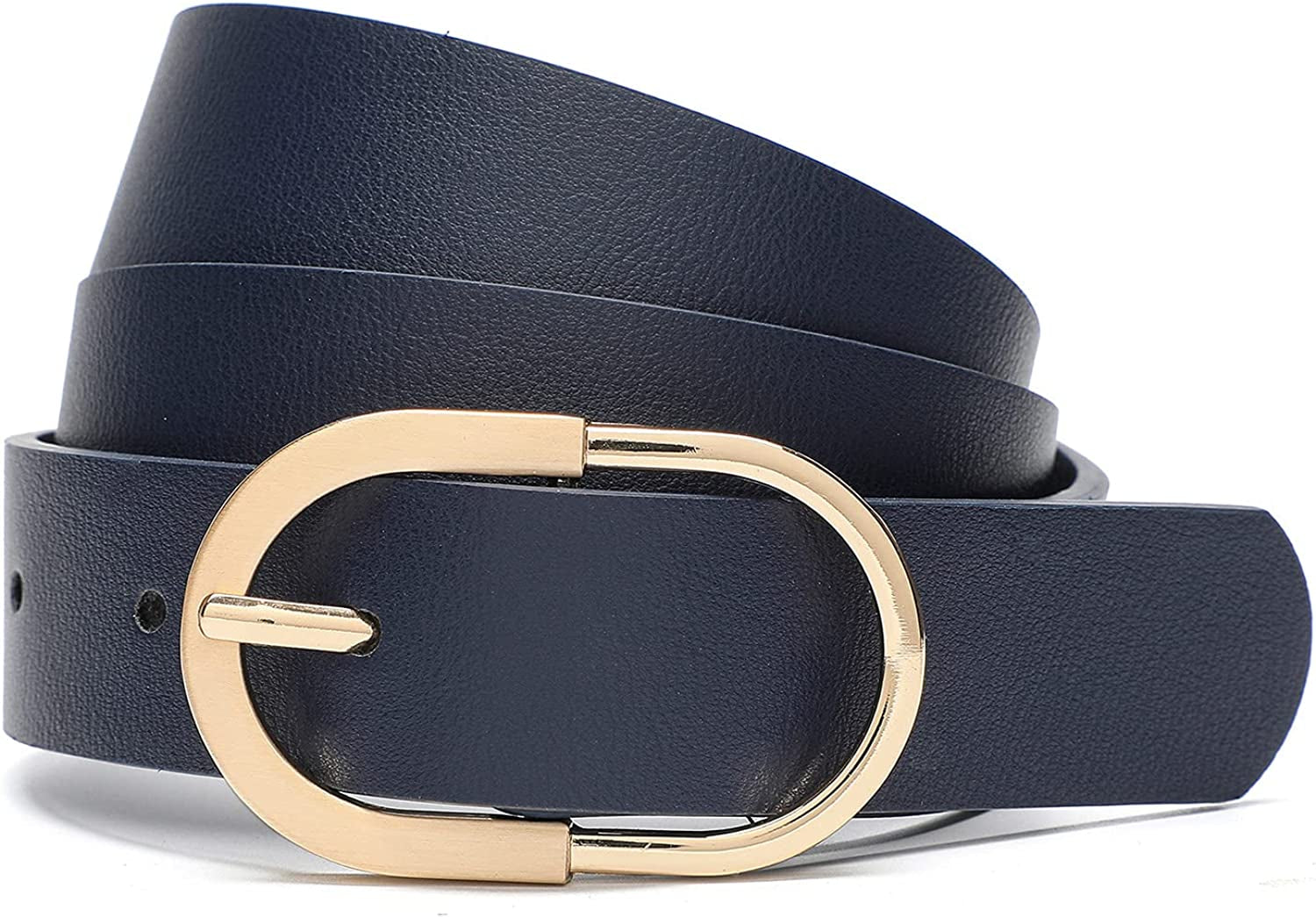 Tanpie Womens Leather Waist Belts for Jeans Pants with Gold Buckle Apparel & Accessories > Clothing Accessories > Belts Tanpie Blue Large: fits waist from 33"-36" 