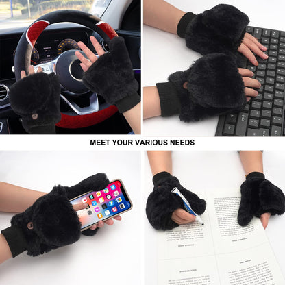 Winter Gloves for Women-Flip up down Top Fingerless Mittens Warm Soft Fleece Gloves Apparel & Accessories > Clothing Accessories > Gloves & Mittens KYLIE MAX   