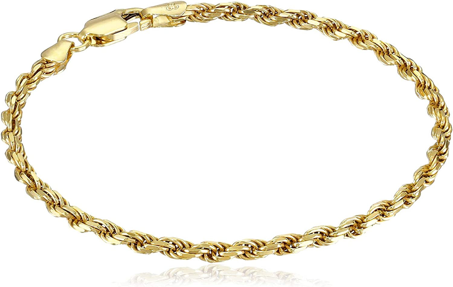 Essentials Gold or Rhodium Plated Sterling Silver Diamond-Cut Rope Chain Link Bracelet Apparel & Accessories > Jewelry > Bracelets KYLIE MAX yellow-gold-plated-silver 7 Inches 