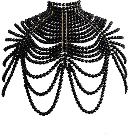 Ccbodily Pearl Body Chain Bra - Fashion Shoulder Necklaces Bra Chain Body Jewelry Apparel & Accessories > Jewelry > Body Jewelry CCbodily A-BLACK  