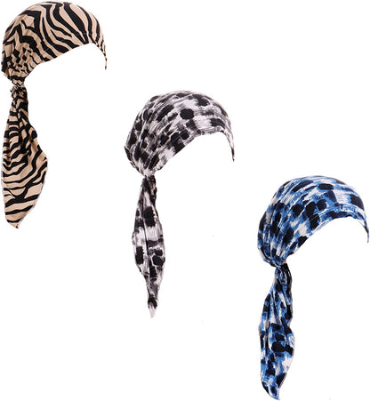 Pre Tied Chemo Head Scarf 3 Packed Beanie Skull Cover Cap for Women (Set6-Long Style) Apparel & Accessories > Clothing Accessories > Bandanas & Headties Qovelly L22-3 Packed  