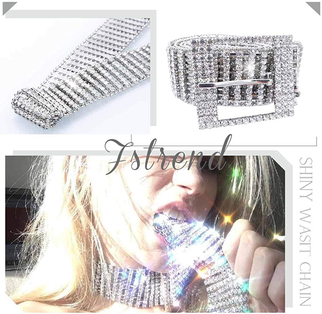 Fstrend Women Sparkle Crystal Rhinestone Chain Belts Sexy Luxury Waist Buckle Metal Beads around Sash Party Nightclub Waistband Chains Accessories for Women and Girls Apparel & Accessories > Clothing Accessories > Belts Fstrend   