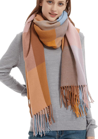 Wander Agio Women'S Fashion Long Shawl Big Grid Winter Warm Lattice Large Scarf Apparel & Accessories > Clothing Accessories > Scarves & Shawls Wander Agio Big Camel Pink 7  