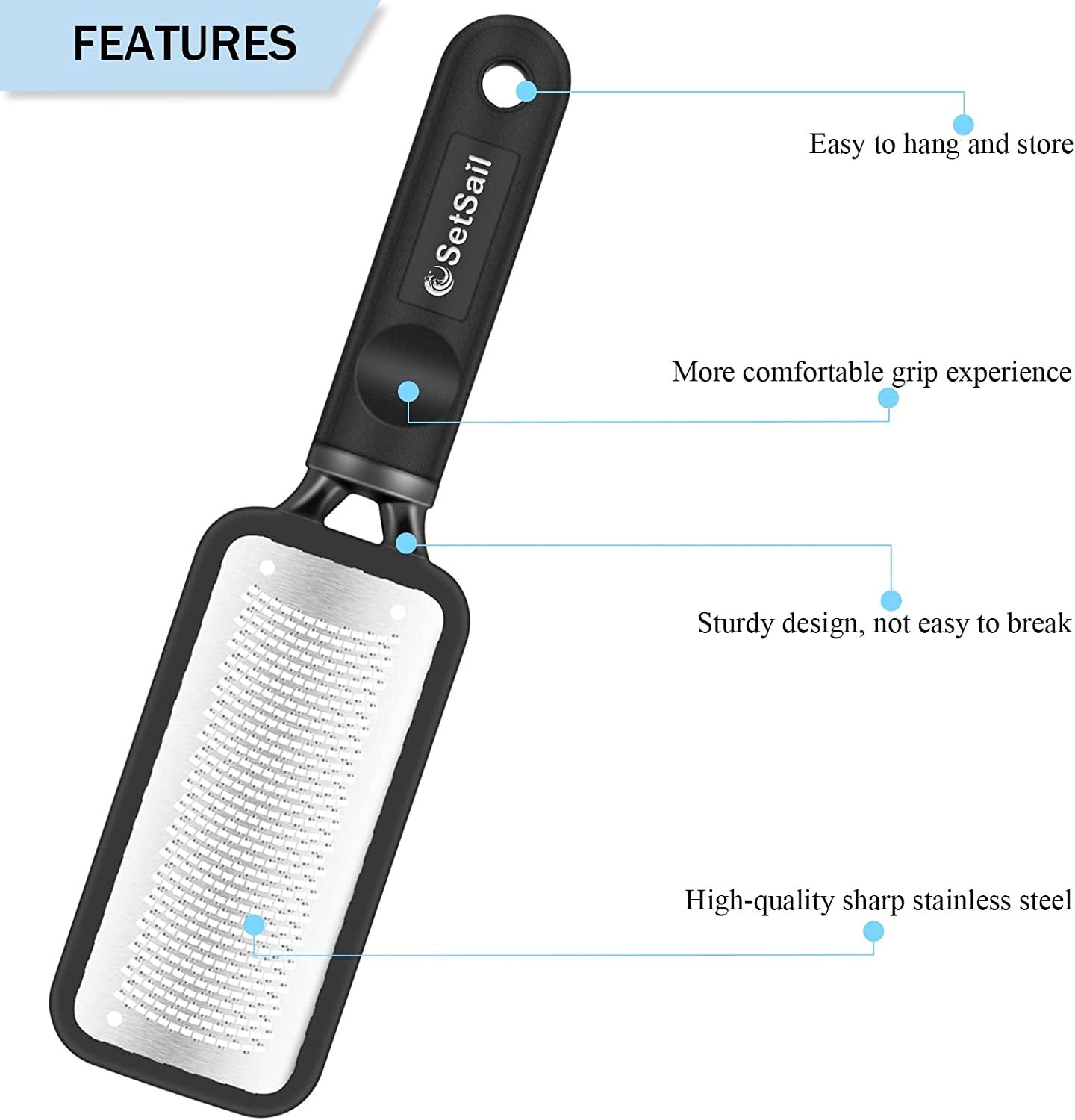 Setsail Foot File Callus Remover Metal Surface Foot Scrubber Premium Stainless Steel Pedicure Tools Can Be Used on Both Wet and Dry Feet, Foot Scraper for Dead Skin Foot Care Health & Beauty > Personal Care > Foot Care SetSail   
