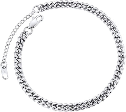 Chainspro Resizable Anklet Chain for Women Men, Figaro/Wheat/Twist Rope/Cuban Foot Bracelet-Strong with Good Clasp-18K Gold Plated(Send Gift Box) Apparel & Accessories > Jewelry > Anklets ChainsPro 01:curb-Stainless-6mm  
