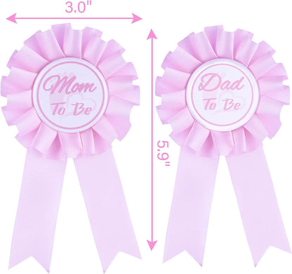 Baby Shower Decoration for Mom to Be and Dad to Be, Pink Flowers Style Tiara + White & Pink Sash + White & Pink "Dad to Be" Pin, Maternity Christmas Gift for Her Nd Him Apparel & Accessories > Clothing Accessories > Sashes VeryMerryMakering   