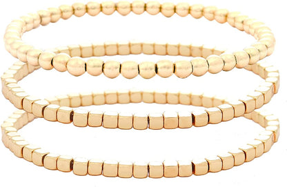 Colorful Beaded Bracelet for Women Heishi Bracelet Set Assorted Gold Bead Stackable Stretch Strand Bracelet Apparel & Accessories > Jewelry > Bracelets WETMT Gold 2cube1round  