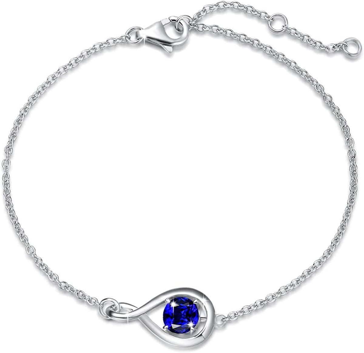 FANCIME 925 Sterling Silver Birthstone Bracelets for Women Dainty Simple Infinity Bracelet Fine Jewelry Birthday Anniversary Christmas Gifts for Girls Mom Wife Her, Chain Length 6.7"+1.2" Extend Apparel & Accessories > Jewelry > Bracelets FANCIME Sep.-Sapphire  