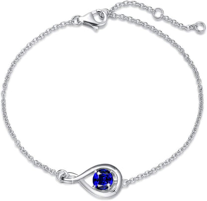 FANCIME 925 Sterling Silver Birthstone Bracelets for Women Dainty Simple Infinity Bracelet Fine Jewelry Birthday Anniversary Christmas Gifts for Girls Mom Wife Her, Chain Length 6.7"+1.2" Extend Apparel & Accessories > Jewelry > Bracelets FANCIME Sep.-Sapphire  