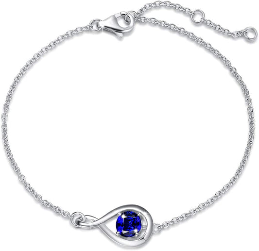 FANCIME 925 Sterling Silver Birthstone Bracelets for Women Dainty Simple Infinity Bracelet Fine Jewelry Birthday Anniversary Christmas Gifts for Girls Mom Wife Her, Chain Length 6.7"+1.2" Extend Apparel & Accessories > Jewelry > Bracelets FANCIME Sep.-Sapphire  