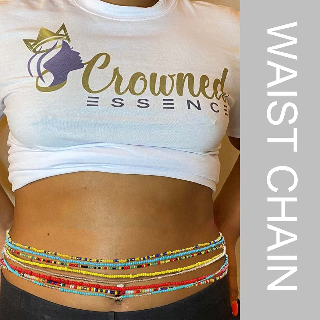 Cosydays African Waist Bead Chain Elastic Body Chains Colorful Belly Beads Beach Beaded Chain Summer Bikini Jewelry for Women(Pack of 8) Apparel & Accessories > Jewelry > Body Jewelry COSYDAYS   