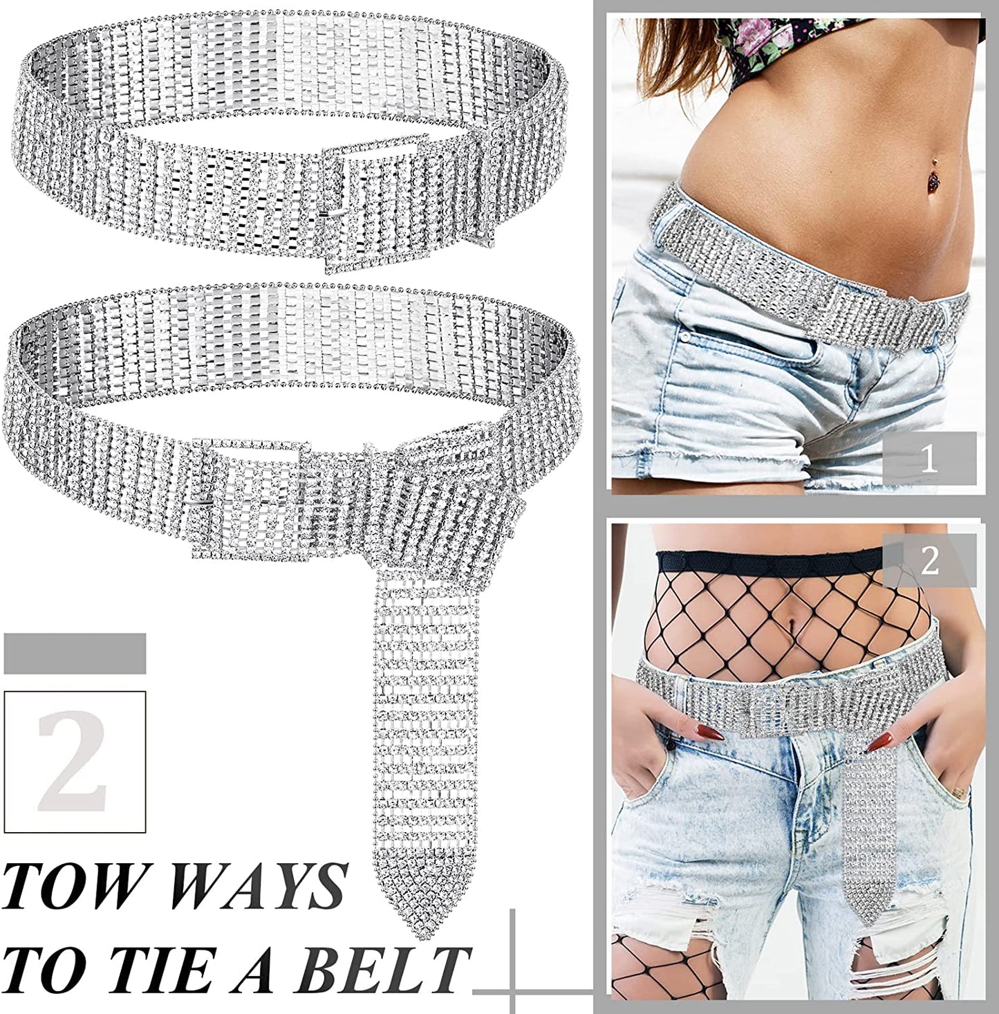 Women Rhinestone Belt Wide Glitter Waist Belt Glitter Belt with Buckle Shiny Artificial Diamond Waist Belt for Jeans Dresses Apparel & Accessories > Clothing Accessories > Belts Geyoga   