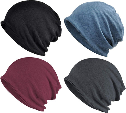 ELLEWIN Cotton Slouchy Beanie Hip-Hop Soft Lightweight Running Beanie Adult Dwarf Hats Chemo Cap for Men Women Apparel & Accessories > Clothing Accessories > Headwear Does Not Apply Closetop-a-4pk-solid02  