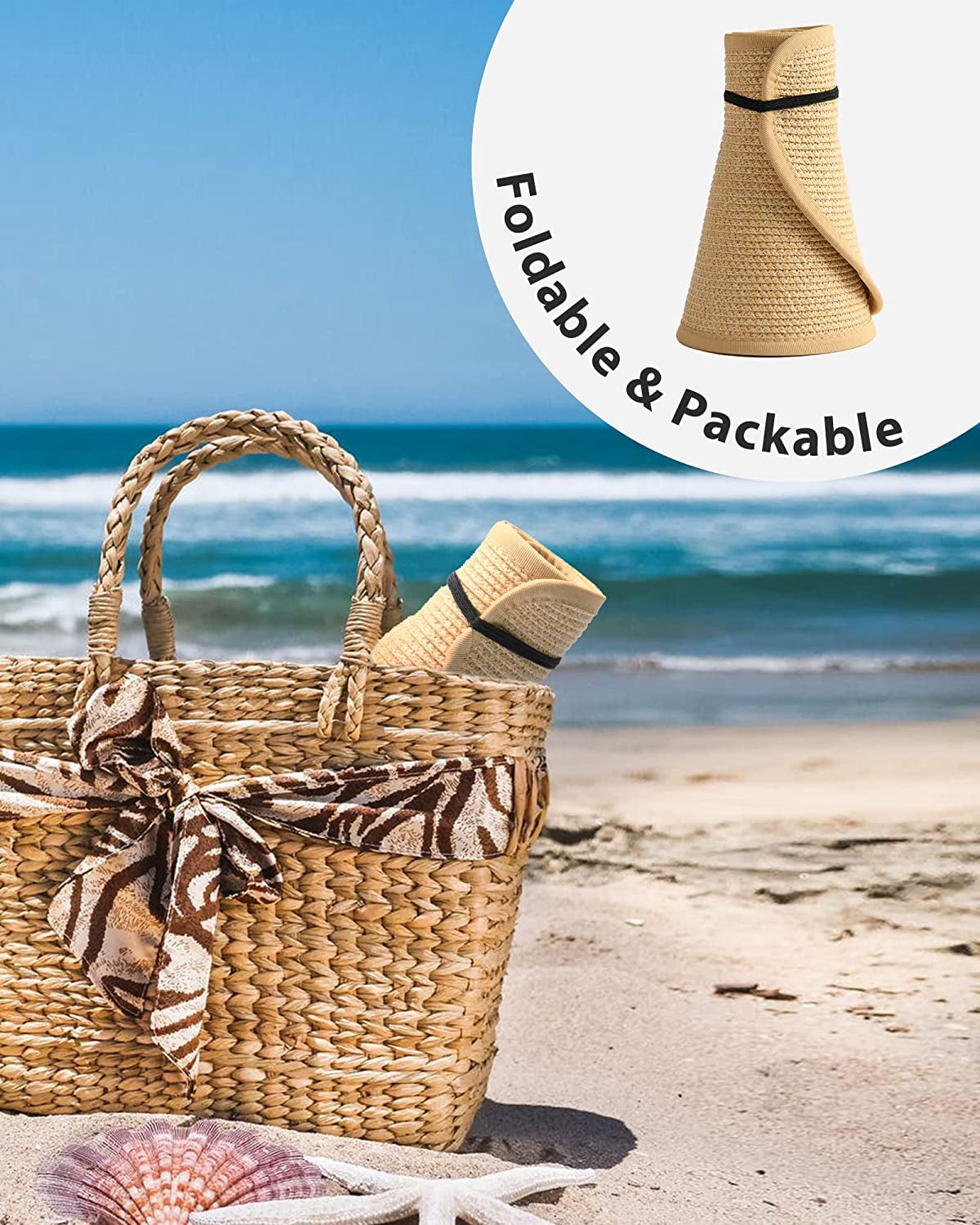 FURTALK Sun Visor Hats for Women Wide Brim Straw Roll up Ponytail Summer Beach Hat UV UPF Packable Foldable Travel Apparel & Accessories > Clothing Accessories > Hats KYLIE MAX   