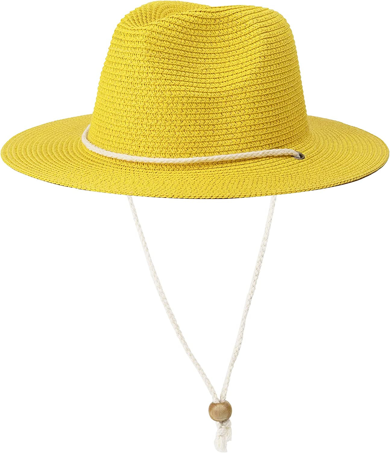 Koreshion Women Straw Panama Hat Summer Wide Brim Fedora Cap Beach Sun Hats UPF50+ Apparel & Accessories > Clothing Accessories > Hats Koreshion Yellow  