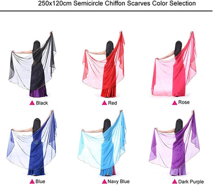 Lightweight Semicircle Chiffon Hand Scarf Belly Dance Costume Outfit Hip Scarf Sequin Trim Shawls Veils Apparel & Accessories > Clothing Accessories > Scarves & Shawls SHOWYOU   