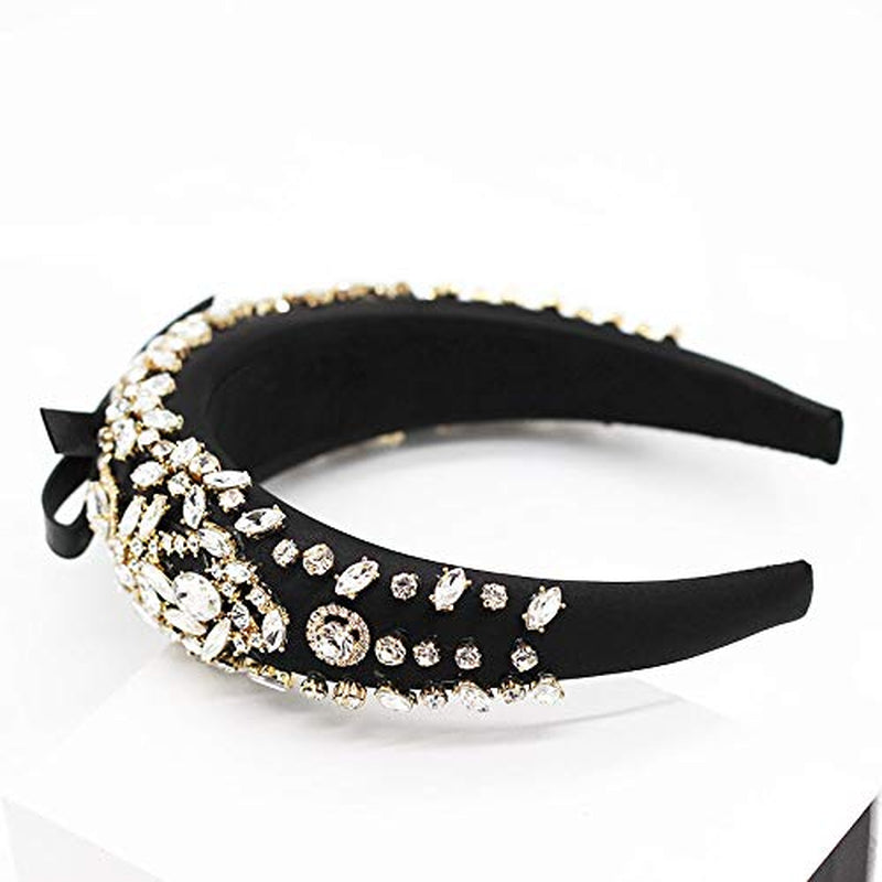 QTMY Fashion Padded Headbands,Gemstone Thick Hair Accessories Head Band Fashion Headwear Wide Plastic Hairbands for Women (Black) Apparel & Accessories > Clothing Accessories > Headwear QTMY   
