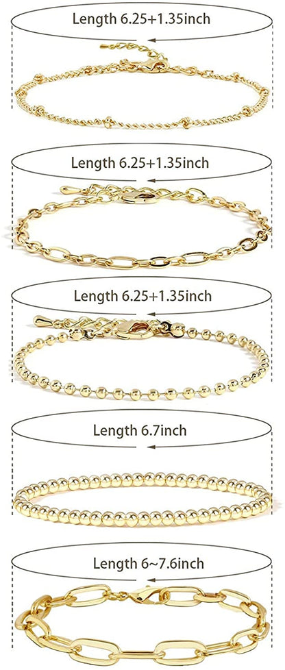 Gold Chain Bracelet Sets for Women Girls 14K Gold Plated Dainty Link Paperclip Bracelets Stake Adjustable Layered Metal Link Bracelet Set Fashion Jewelry Apparel & Accessories > Jewelry > Bracelets CONRAN KREMIX   