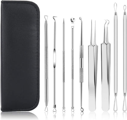 Pimple Popper Tool Kit, UUBAAR 9 PCS Blackhead Remover Tools with Tweezers, 16-Heads Professional Acne Zit Popper Extraction Tools, Whitehead Comedone Pimple Popping Extractor Kit for Facial Nose Health & Beauty > Personal Care > Cosmetics > Cosmetic Tools > Skin Care Tools UUBAAR   