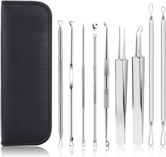 Pimple Popper Tool Kit, UUBAAR 9 PCS Blackhead Remover Tools with Tweezers, 16-Heads Professional Acne Zit Popper Extraction Tools, Whitehead Comedone Pimple Popping Extractor Kit for Facial Nose Health & Beauty > Personal Care > Cosmetics > Cosmetic Tools > Skin Care Tools UUBAAR   