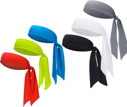 Sports Headband - Head Tie Tennis Tie Hairband - Sweatbands Headbands Wristbands Head Wrap - Ideal for Working Out,Tennis Apparel & Accessories > Clothing Accessories > Bandanas & Headties DEMIL 6pcs-black+grey+blue+white+yellow+red  