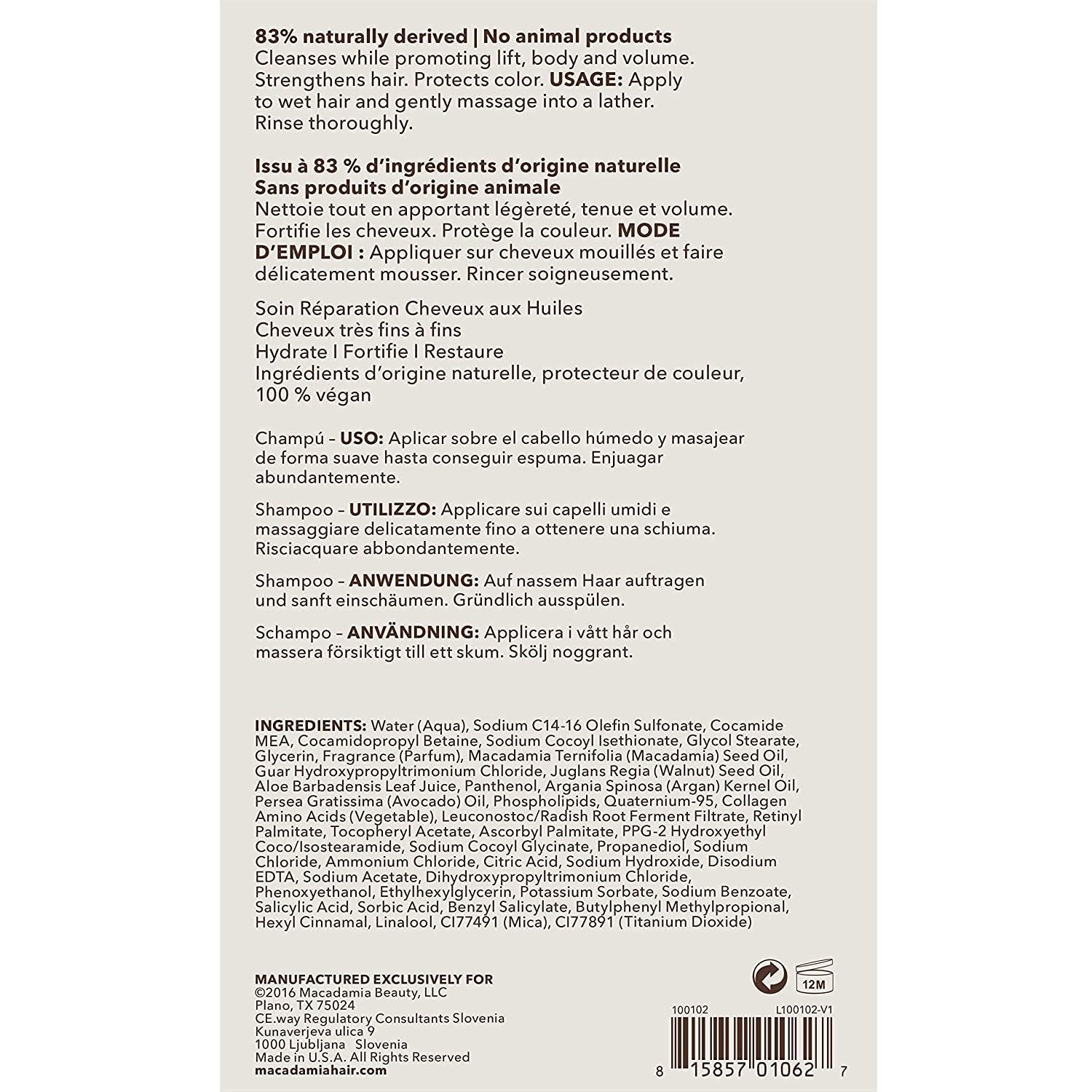 Macadamia Professional Hair Care Sulfate Paraben Free Natural Organic Crueltyfree Vegan Hair Products Weightless Hair Repair Shampoo , Green, Sheer Pecan, 33.8 Fl Oz Health & Beauty > Personal Care > Hair Care Macadamia Professional   
