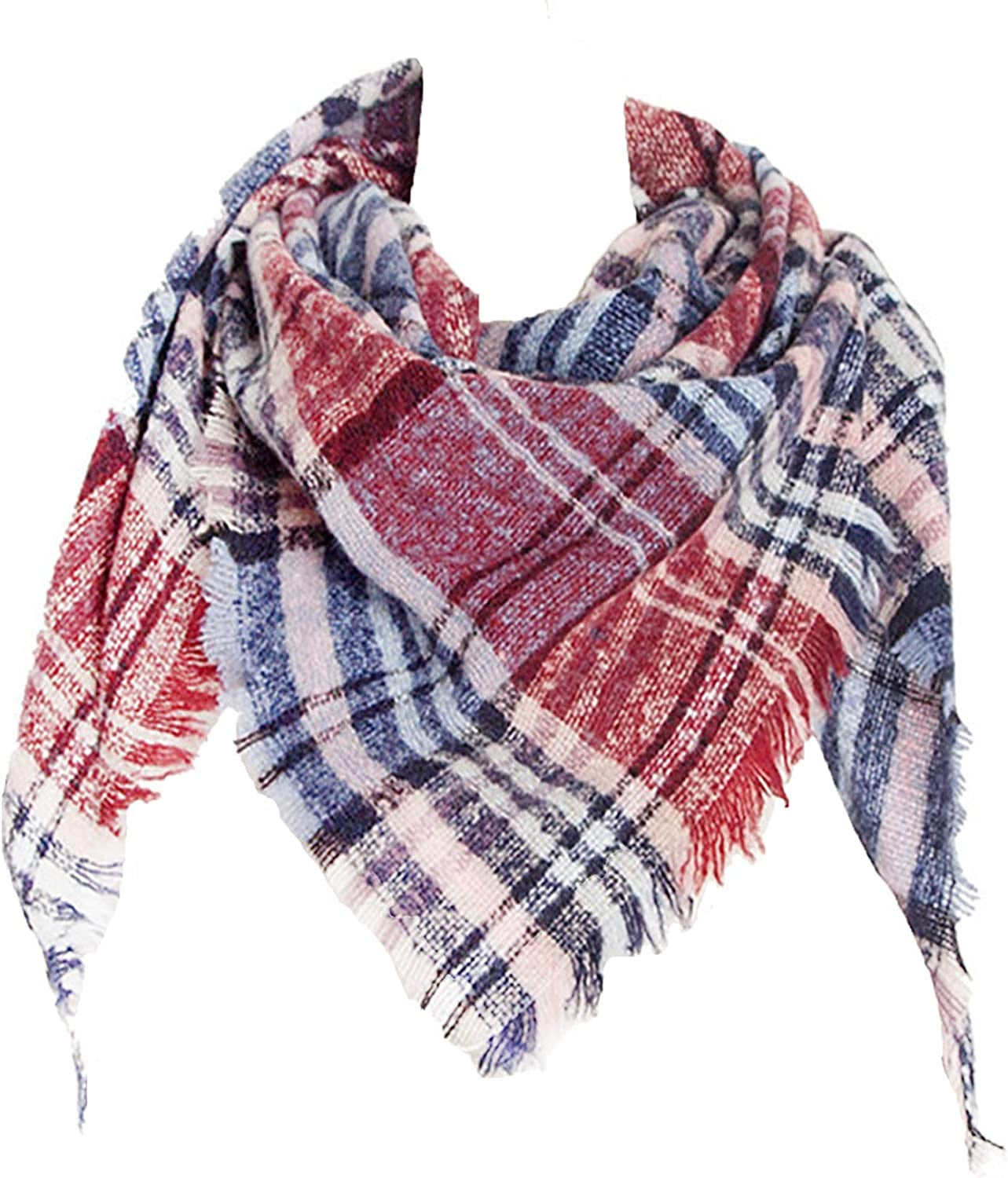 Wander Agio Womens Warm Scarf Triangle Shawls Winter Scarves Stripe Plaid Fichu Rough Surface Apparel & Accessories > Clothing Accessories > Scarves & Shawls Wander Agio Wine Red 04  