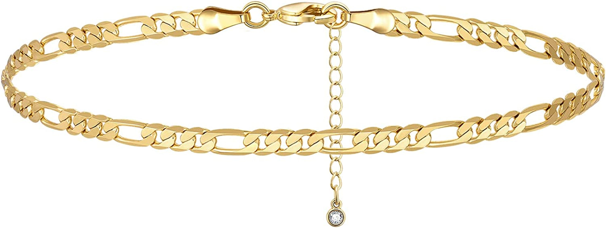 Kissyan Gold Ankle Bracelets for Women, Dainty 14K Gold Plated Anklets Cuban Link Chain Ankles Adjustable Snake Tennis Anklet Bracelet Tiny Beach Foot Jewelry Gifts for Women Girls Apparel & Accessories > Jewelry > Anklets KissYan Gold-figaro anklet  