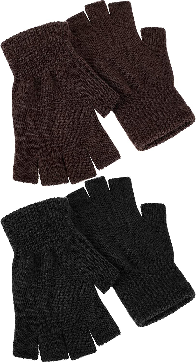 Satinior 2 Pair Unisex Half Finger Gloves Winter Stretchy Knit Fingerless Gloves in Common Size Apparel & Accessories > Clothing Accessories > Gloves & Mittens SATINIOR Brown and Black  