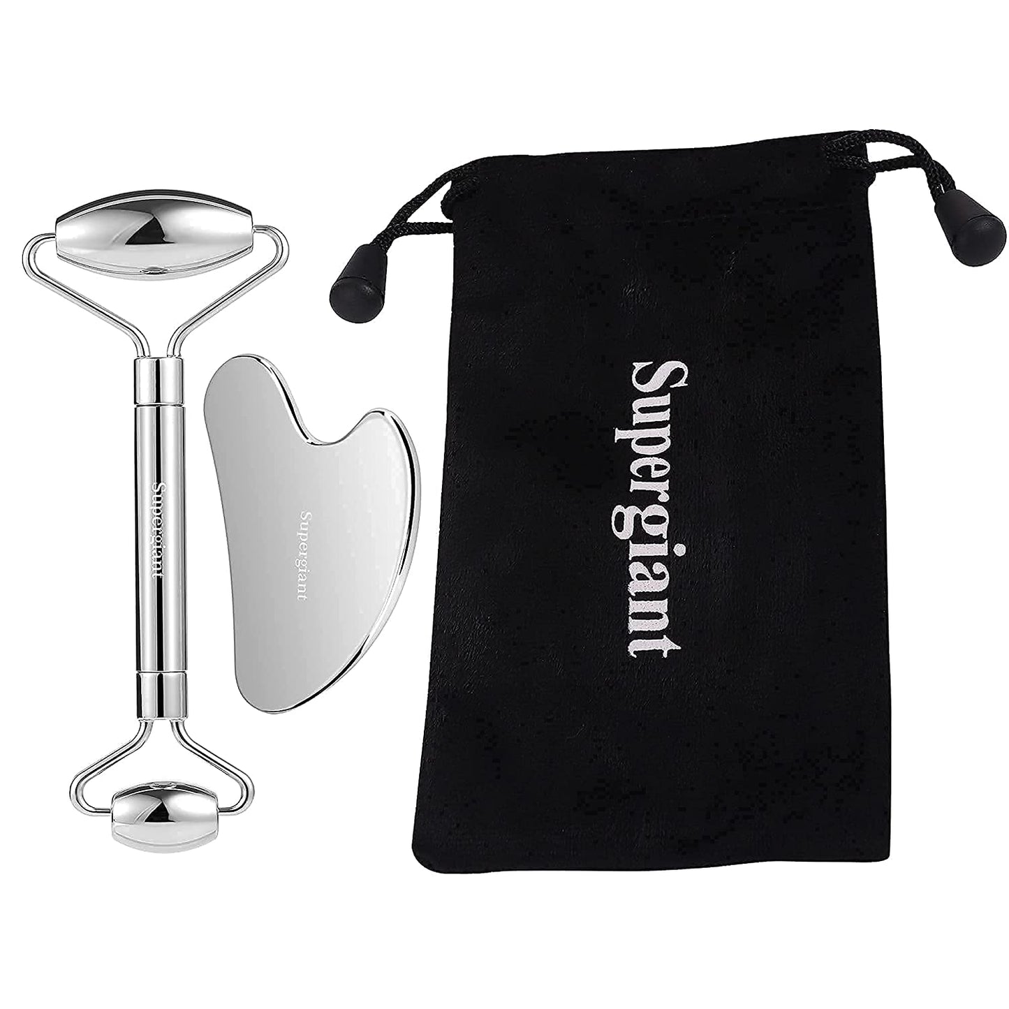 Supergiant Stainless Steel Face Roller and Gua Sha Set Facial Roller Massager Skin Care Roller Tools for Face Eyes Neck, Relieve Fine Lines and Wrinkles with Travel Pouch Health & Beauty > Personal Care > Cosmetics > Cosmetic Tools > Skin Care Tools Supergiant   