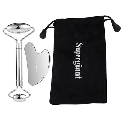 Supergiant Stainless Steel Face Roller and Gua Sha Set Facial Roller Massager Skin Care Roller Tools for Face Eyes Neck, Relieve Fine Lines and Wrinkles with Travel Pouch Health & Beauty > Personal Care > Cosmetics > Cosmetic Tools > Skin Care Tools Supergiant   