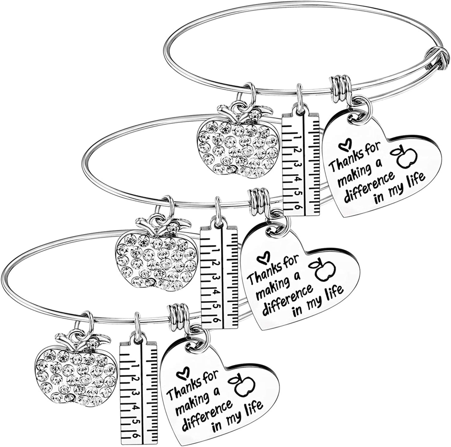 Pack of 3 Teacher Bangles Gifts for Teacher Open School Gifts for Teachers Thank You Bangle Bracelets Apparel & Accessories > Jewelry > Bracelets Nzztont 3PCs Bangles Style 01- Thanks for making a difference in my life  