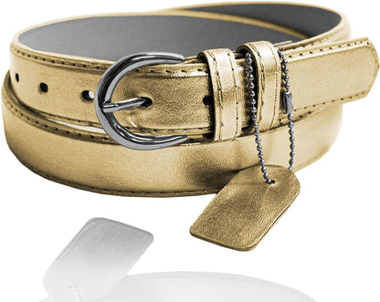 Women'S Casual Solid Colors Faux Leather 1" Belt with Single Prong Buckle Apparel & Accessories > Clothing Accessories > Belts JOTW Gold Large 