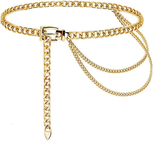 Cosydays Punk Waist Chain Gold Metal Belt Layered Body Chains Harness Heart Belly Chain Party Sexy Body Jewelry for Women and Girls Apparel & Accessories > Jewelry > Body Jewelry COSYDAYS Gold  