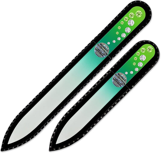 Washable Nail Files - Mont Bleu Set of 2 Glass Nail Files Hand Decorated with Crystals - Handmade Gifts for Women - Expertly Shape Nails & Enjoy a Smooth Finish - Nail Filing Tools Health & Beauty > Personal Care > Cosmetics > Cosmetic Tools > Nail Tools Mont Bleu Peridot - Crystal  
