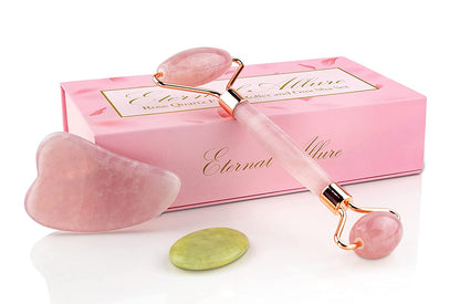 Rose Quartz Face Roller & Gua Sha | Eternal Allure 3-In-1 Jade Roller with Detailed Instructions Guide, Self Care Tools for Puffy Eyes, Face, Neck, Lymphatic Drainage, Fine Lines and Wrinkles - Includes Travel Pouch plus Mini Gua Sha Health & Beauty > Personal Care > Cosmetics > Cosmetic Tools > Skin Care Tools Eternal Allure   