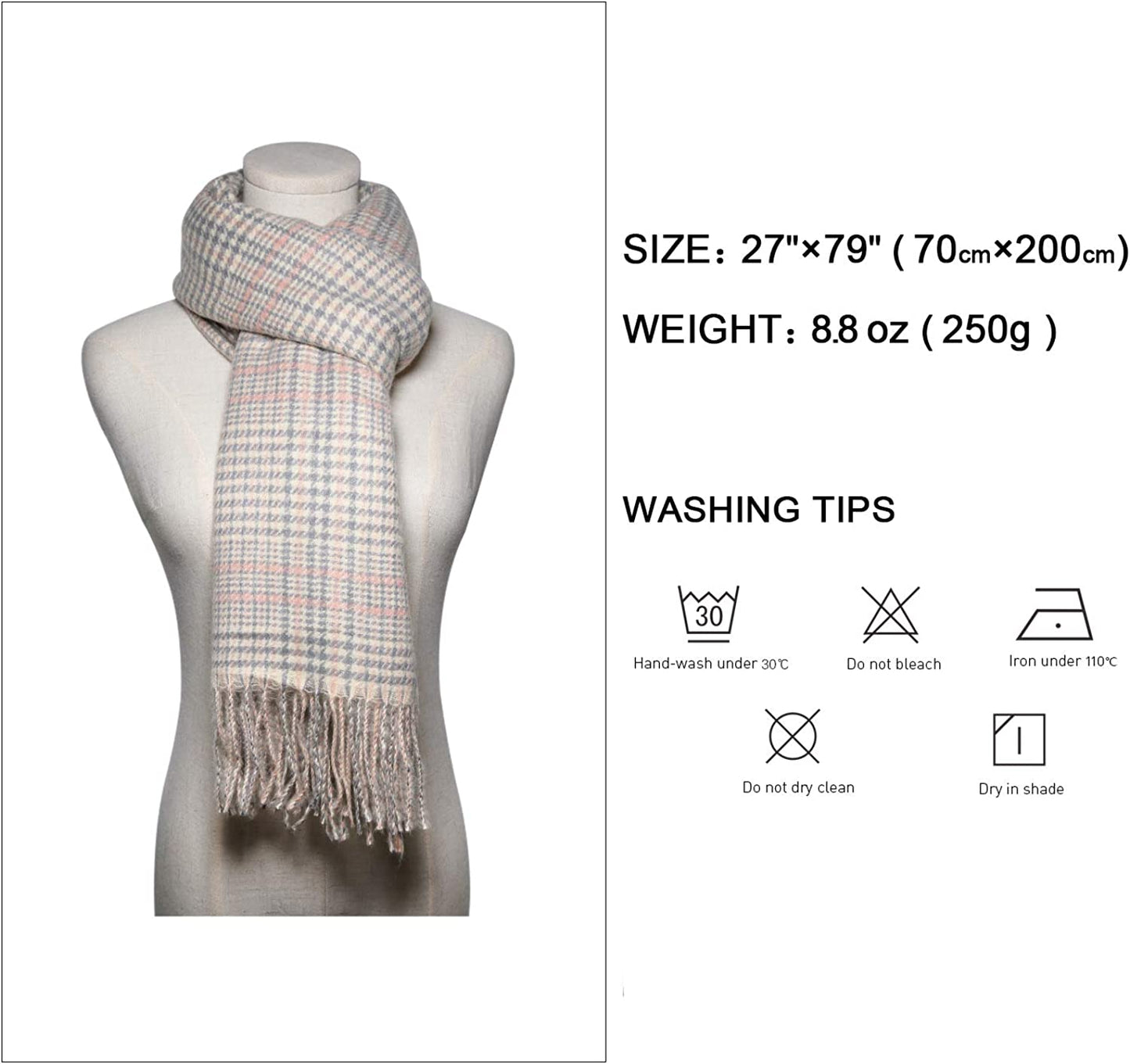 SOJOS Winter Warm Tartan Plaid Houndstooth Checked Soft Scarf Classic Cashmere Feel Shawls Wraps SC337 Apparel & Accessories > Clothing Accessories > Scarves & Shawls SOJOS   