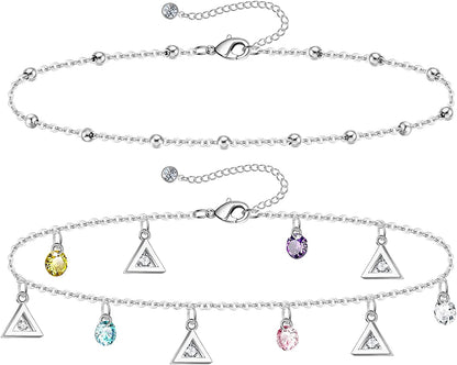 Gold Ankle Bracelets for Women 14K Gold Plated Anklet Silver Tennis Rose Quartz Cross Bead Herringbone Snake Paperclip Chain Cubic Zirconia Dainty Layered Anklet Set 3Pcs Apparel & Accessories > Jewelry > Anklets WeSparking ZH-White Gold-Triangle  